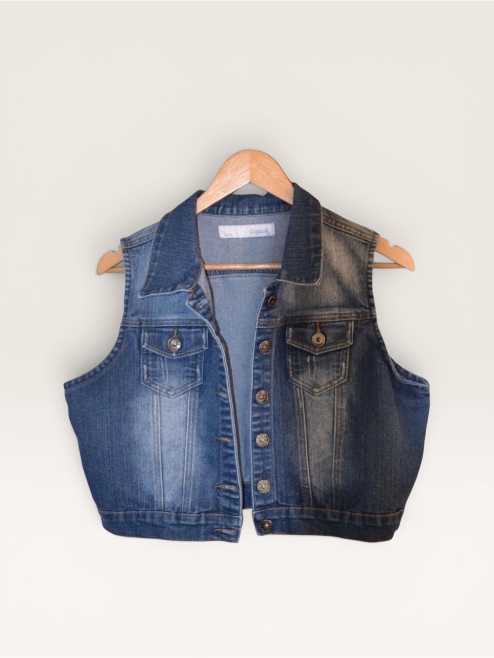 Liquid cropped jeans jacket sleeveless youth sleevless denim jacket vest XL